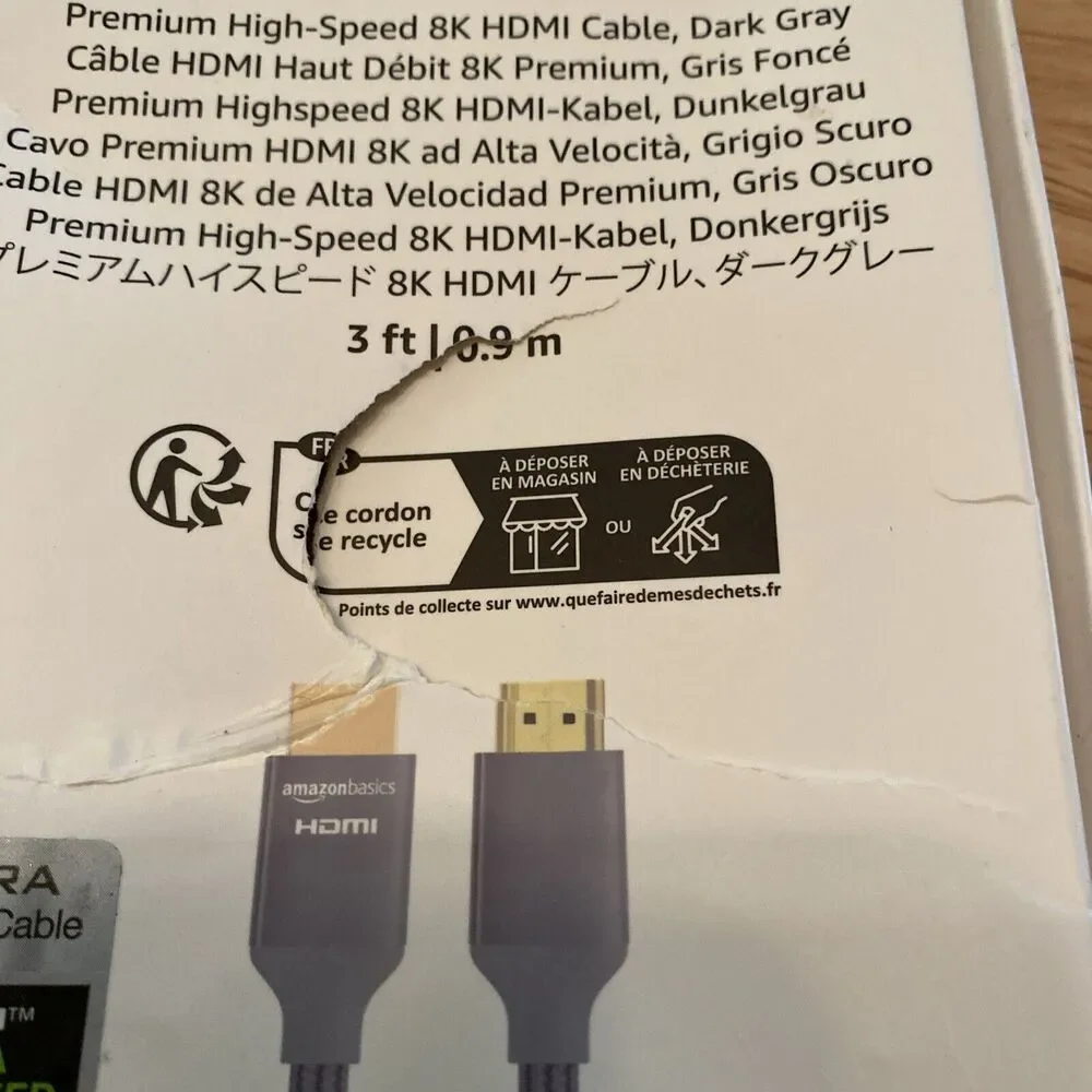 Amazon Basics Ultra High-Speed 8K HDMI Cable 3ft Gray Braided Cable audio/video